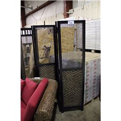 DARK WOOD & WOVEN RATTAN BI-FOLD SCREEN