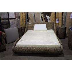 DARK WOOD & WOVEN RATTAN 3 PIECE BED ROOM SET