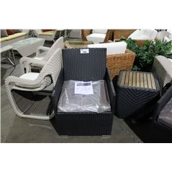 PAIR OF WICKED WICKER BLACK WOVEN & BEIGE OUTDOOR PATIO CHAIRS