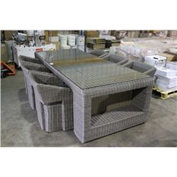 WICKED WICKER GREY WOVEN & BLACK WOOD INLAYED TOP OUTDOOR DINING SET