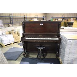 ANTIQUE DOHERTY PIANO WITH BLACK SWIVEL STOOL