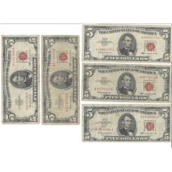 1963 $5 Red Seal Bill Lot of 5