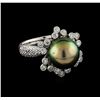 Image 1 : Tahitian Pearl and Diamond Ring - 14KT White Gold