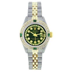 Rolex Two-Tone Emerald and Diamond DateJust Ladies Watch