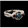 Image 1 : 14KT White Gold 1.03 ctw Fancy Blue Diamond and Ruby Ring