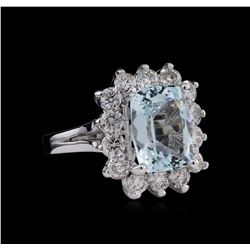 14KT White Gold 3.96 ctw Aquamarine and Diamond Ring