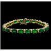 Image 1 : 19.14 ctw Emerald and Diamond Bracelet - 14KT Yellow Gold