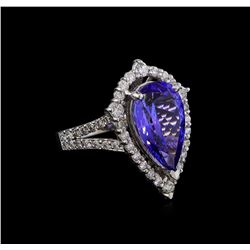 4.04 ctw Tanzanite and Diamond Ring - 14KT White Gold