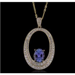 14KT Yellow Gold 3.60 ctw Tanzanite and Diamond Pendant with Chain