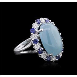 14KT White Gold 10.73 ctw Aquamarine, Sapphire and Diamond Ring