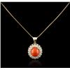 Image 1 : 14KT Rose Gold 5.58 ctw Coral and Diamond Pendant With Chain