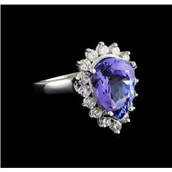 5.89 ctw Tanzanite and Diamond Ring - 14KT White Gold