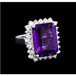 12.56 ctw Amethyst and Diamond Ring - 14KT White Gold