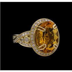 14KT Yellow Gold 7.71 ctw Citrine Quartz and Diamond Ring