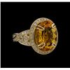 Image 1 : 14KT Yellow Gold 7.71 ctw Citrine Quartz and Diamond Ring