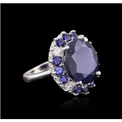 14KT White Gold 15.52 ctw Sapphire and Diamond Ring