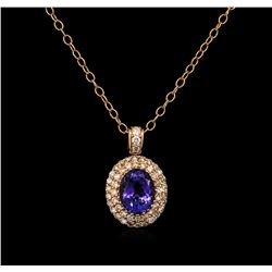2.72 ctw Tanzanite and Diamond Pendant With Chain - 14KT Rose Gold