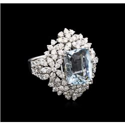 5.66 ctw Aquamarine and Diamond Ring - 18KT White Gold