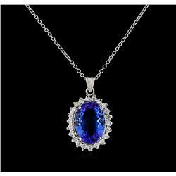 7.74 ctw Tanzanite and Diamond Pendant With Chain - 14KT White Gold