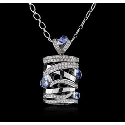 14KT White Gold 3.60 ctw Tanzanite and Diamond Pendant With Chain