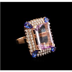 22.94 ctw Kunzite, Tanzanite and Diamond Ring - 14KT Rose Gold