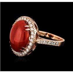 14KT Rose Gold 10.94 ctw Coral and Diamond Ring