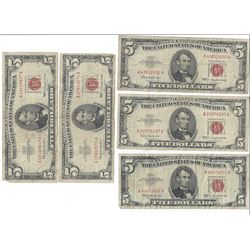1963 $5 Red Seal Bill Lot of 5