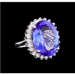 14.43 ctw Tanzanite and Diamond Ring - 14KT White Gold
