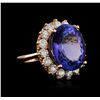 Image 1 : 14.40 ctw Tanzanite and Diamond Ring - 14KT Rose Gold