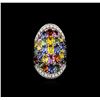Image 2 : 14.12 ctw Multi-Color Sapphire and Diamond Ring - 14KT White Gold