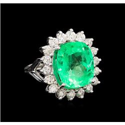 GIA Cert 11.60 ctw Emerald and Diamond Ring - 14KT White Gold