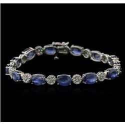 20.41 ctw Blue Sapphire and Diamond Bracelet - 14KT White Gold
