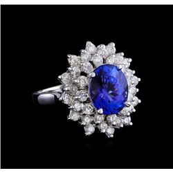 4.01 ctw Tanzanite and Diamond Ring - 14KT White Gold