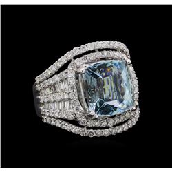 5.42 ctw Aquamarine and Diamond Ring - 18KT White Gold