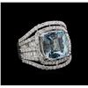 Image 1 : 5.42 ctw Aquamarine and Diamond Ring - 18KT White Gold