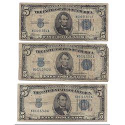 1934 $5 Silver Certificate Currency Lot of 3