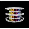 Image 2 : 2.27 ctw Multi Color Sapphire and Diamond Ring - 14KT White Gold