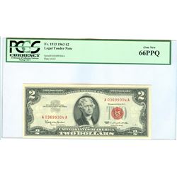 1963 PCGS GN66PPQ $2 Red Seal Legal Tender Bank Note