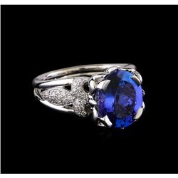 3.98 ctw Tanzanite and Diamond Ring - 18KT White Gold