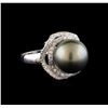 Image 1 : Pearl and Diamond Ring - 14KT White Gold