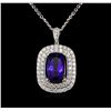 Image 1 : 14KT White Gold GIA Certified 16.65 ctw Tanzanite and Diamond Pendant With Chain