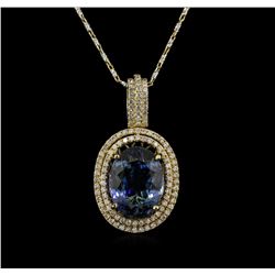 12.76 ctw Tanzanite and Diamond Necklace -  14KT Yellow Gold