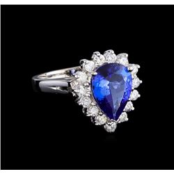 2.96 ctw Tanzanite and Diamond Ring - 14KT White Gold