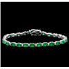 Image 1 : 8.83 ctw Emerald and Diamond Bracelet - 14KT White Gold