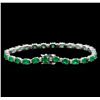 Image 2 : 8.83 ctw Emerald and Diamond Bracelet - 14KT White Gold