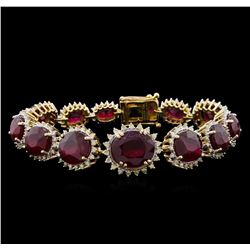 53.19 ctw Ruby and Diamond Bracelet - 14KT Yellow Gold