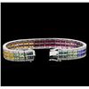 Image 3 : 14.45 ctw Multi Color Sapphire and Diamond Bracelet - 14KT White Gold