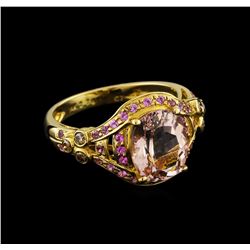 2.79 ctw Morganite, Sapphire and Diamond Ring - 14KT Yellow Gold