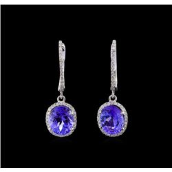 4.86 ctw Tanzanite and Diamond Earrings - 14KT White Gold