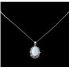 Image 2 : 10.61 ctw Opal and Diamond Pendant With Chain - 14KT White Gold